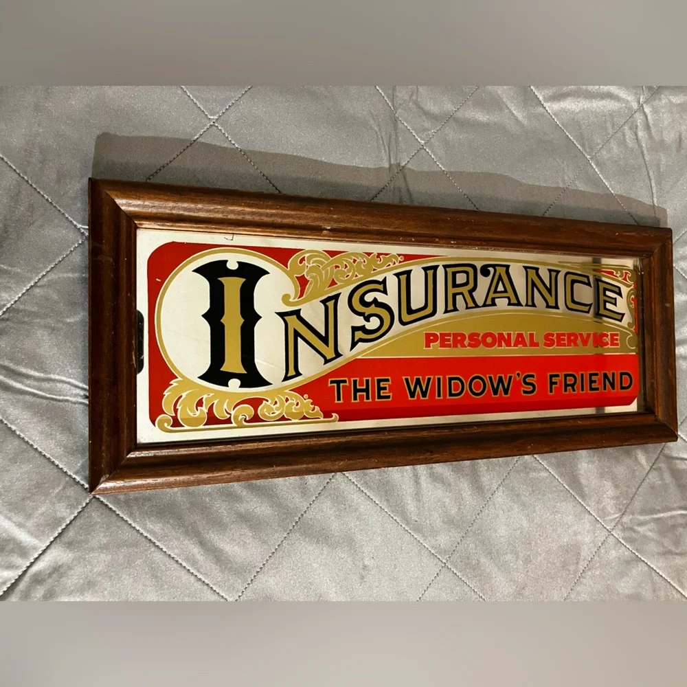 Vintage Insurance Sign with Wooden Frame